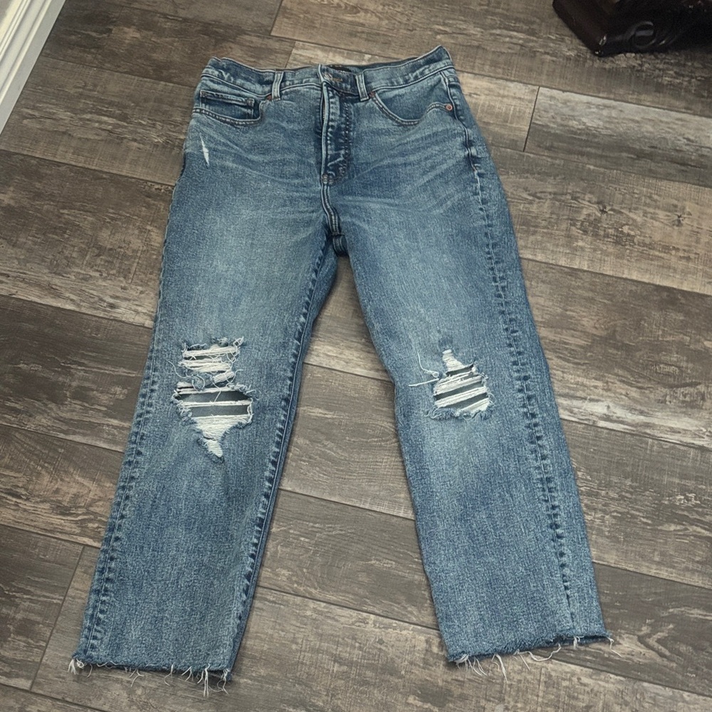 Express Blue Distressed Ankle Jeans